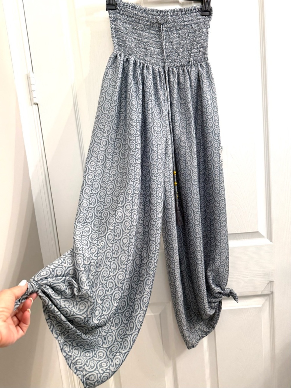 NEW! Smocked Waist Blue Patterned Harem Fun Flowing Pant